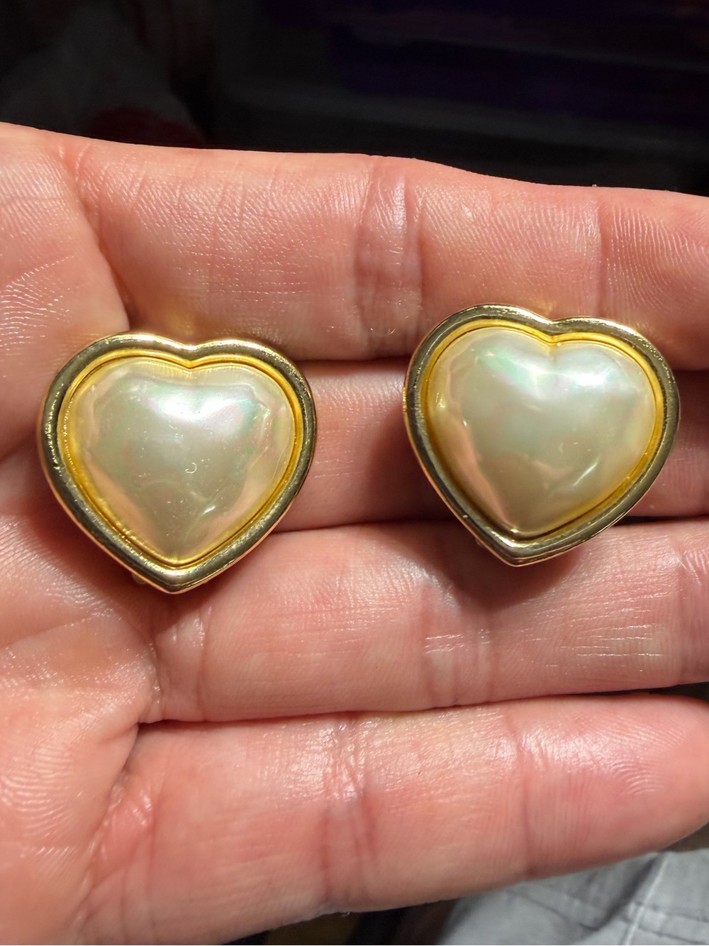 Vintage Carolee Gold Tone Heart Faux Pearl Clip-On Earrings 1970’s